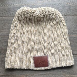 Love Your Melon Cream Knit Beanie with Leather Patch OS